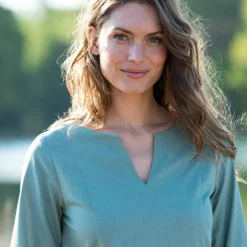 Robe forme housse unie, mélange coton-lin