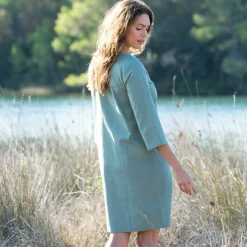 Robe forme housse unie, mélange coton-lin