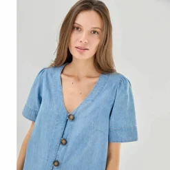 Robe housse boutonnée, jean léger