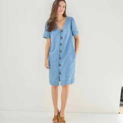 Robe housse boutonnée, jean léger