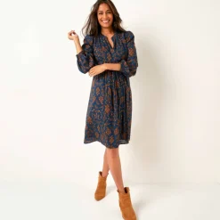 Robe housse col mao, crépon imprimé