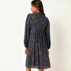 Robe housse col mao, crépon imprimé