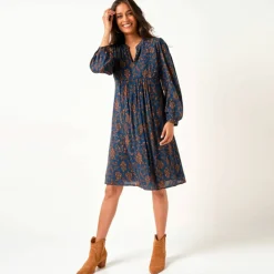 Robe housse col mao, crépon imprimé