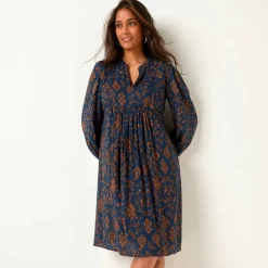 Robe housse col mao, crépon imprimé