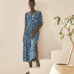 Robe imprimée manches courtes en crépon