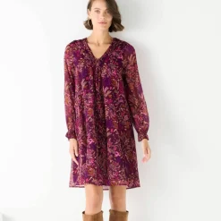Robe imprimée à plis, imprimé forêt