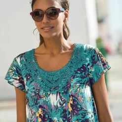Robe imprimé tropical - décolleté macramé