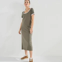 Robe longue bicolore, manches courtes
