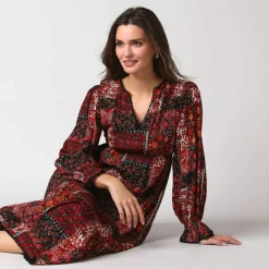 Robe longue bohème imprimé patchwork, en crépon