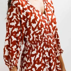 Robe longue boutonnée, crépon, imprimé graphique