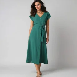 Robe longue boutonnée effet froissé naturel