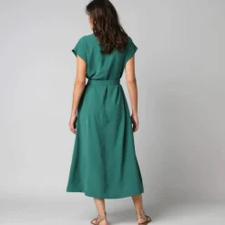 Robe longue boutonnée effet froissé naturel