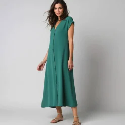 Robe longue boutonnée effet froissé naturel
