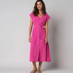 Robe longue boutonnée effet froissé naturel