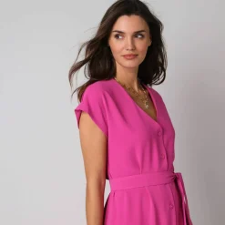 Robe longue boutonnée effet froissé naturel