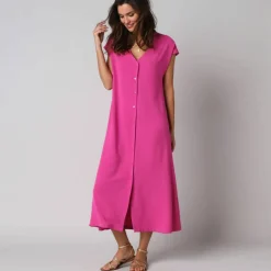 Robe longue boutonnée effet froissé naturel