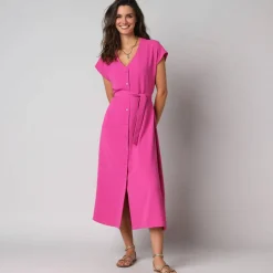 Robe longue boutonnée effet froissé naturel