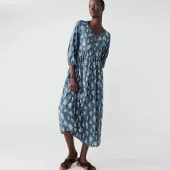 Robe longue boutonnée, imprimée