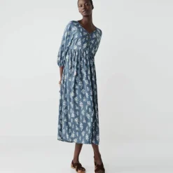 Robe longue boutonnée, imprimée