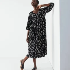 Robe longue boutonnée, imprimée