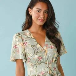 Robe longue boutonnée imprimée, Spécial Petites