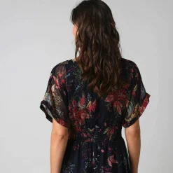 Robe longue col V, voile imprimé floral