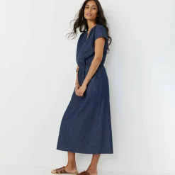 Robe longue col zippé, denim léger