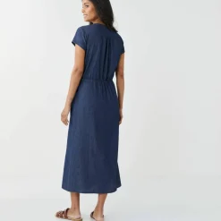 Robe longue col zippé, denim léger