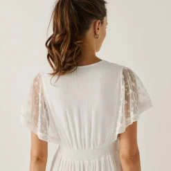 Robe longue crépon et tulle brodé