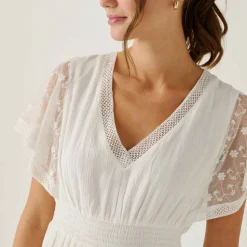 Robe longue crépon et tulle brodé