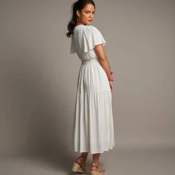 Robe longue en crépon et macramé