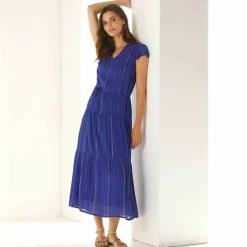 Robe longue en crépon, fils brillants