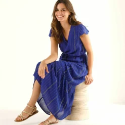 Robe longue en crépon, fils brillants