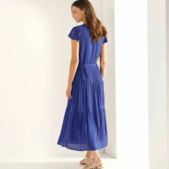 Robe longue en crépon, fils brillants