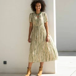 Robe longue en crépon, imprimée