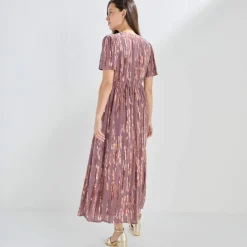 Robe longue en crépon, imprimée