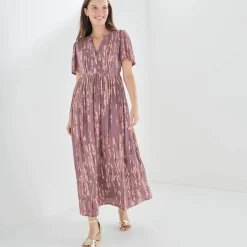 Robe longue en crépon, imprimée
