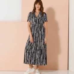 Robe longue en crépon, imprimée