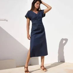 Robe longue en jean, manches courtes