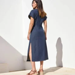 Robe longue en jean, manches courtes