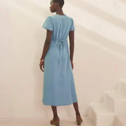 Robe longue en jean, manches papillon