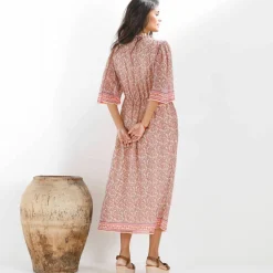 Robe longue en voile imprimé, manches papillon