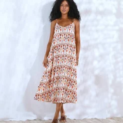 Robe longue à fines bretelles, imprimé fantaisie