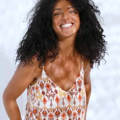 Robe longue à fines bretelles, imprimé fantaisie