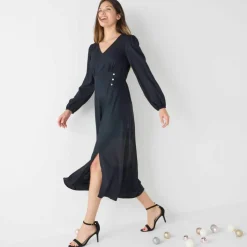 Robe longue fluide col V unie
