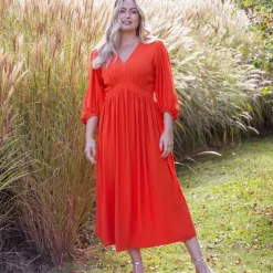 Robe longue fluide col V, unie