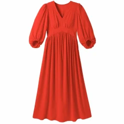 Robe longue fluide col V, unie