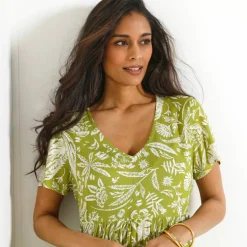 Robe longue imprimée col V, crépon
