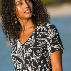 Robe longue imprimée col V, crépon