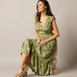 Robe longue imprimée, crépon